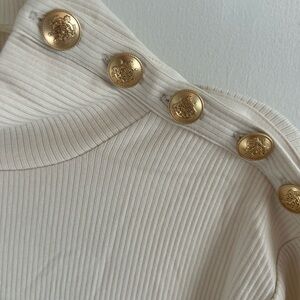 JCREW large Cream Ribbed long sleeve top with Gold Button Accents